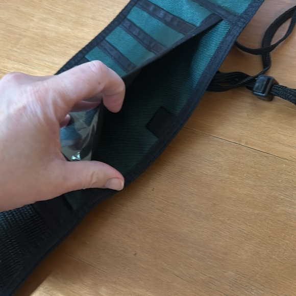 VTG 90s Hunter Green Canvas Suede Crossbody Purse Wallet Southwest Aztec 1990s - Picture 7 of 8